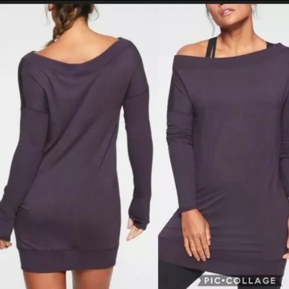 Athleta Barre Studio Off-Shoulder Sweater Dress XL Purple